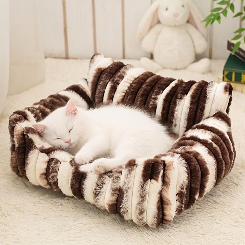 The Silk Serenity Slumber Bed, a sumptuous haven of comfort and tranquility, meticulously crafted to envelop your cherished pet in unparalleled luxury and serenity.