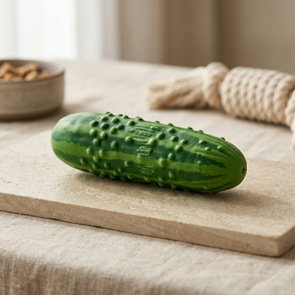 The Velvet Garden Cucumber Canine Couture Chew Toy. view 1