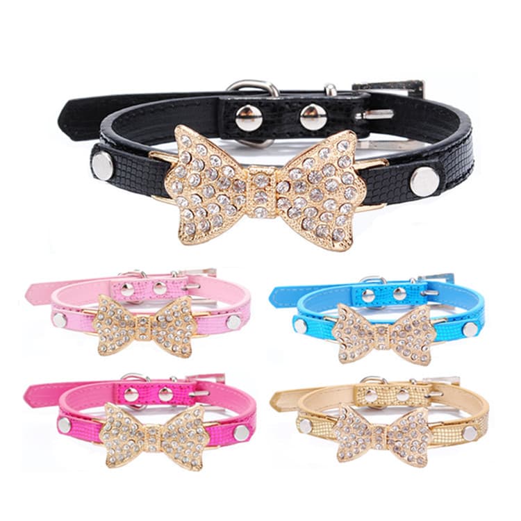 Bowknot Collar Rhinestone Dog Pen